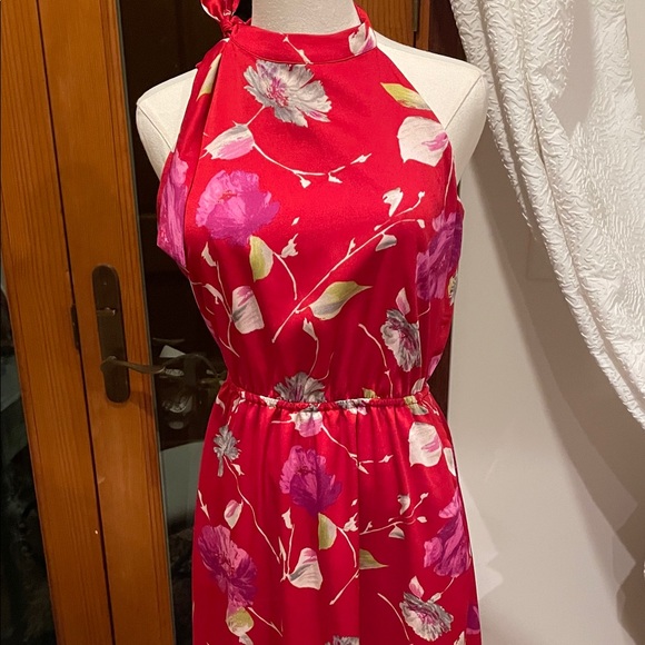 Banana Republic Red and White Floral Dress XS EUC Maxi Lined Pockets - Picture 5 of 13